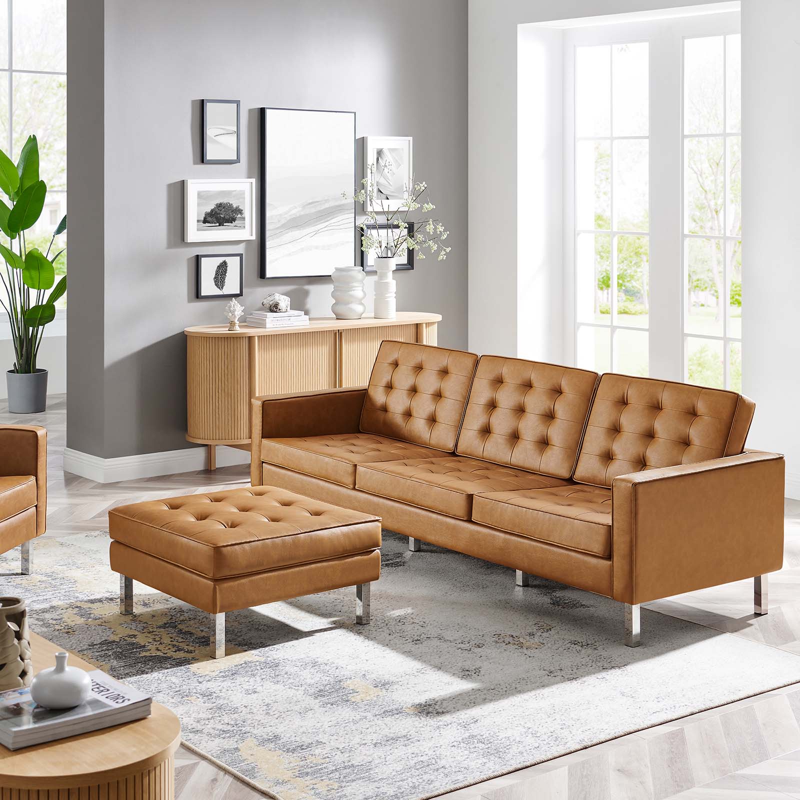 Loft Tufted Vegan Leather Sofa and Ottoman Set By Modway - EEI-6410 | Sofas | Modishstore - 13