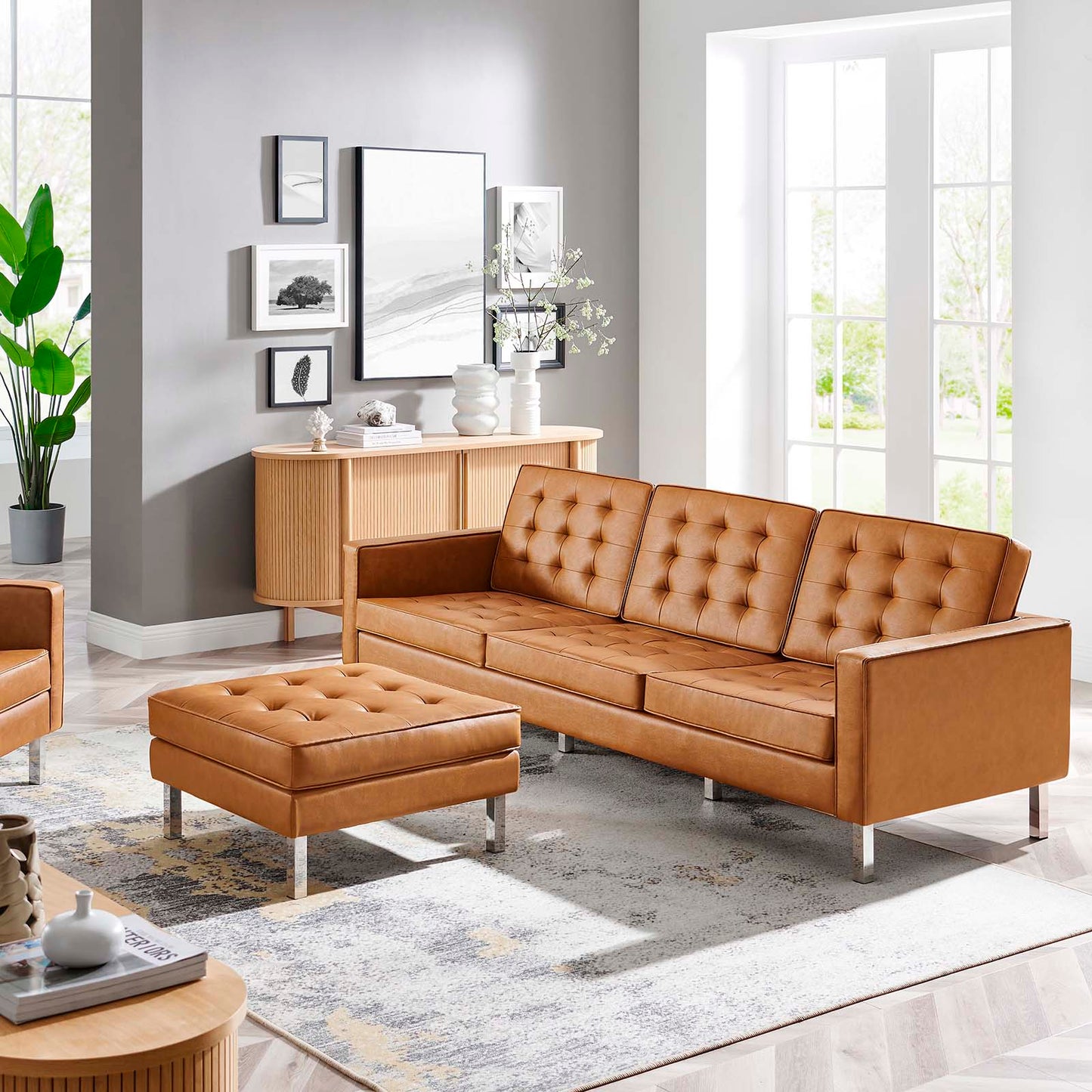 Loft Tufted Vegan Leather Sofa and Ottoman Set By Modway - EEI-6410 | Sofas | Modishstore - 13