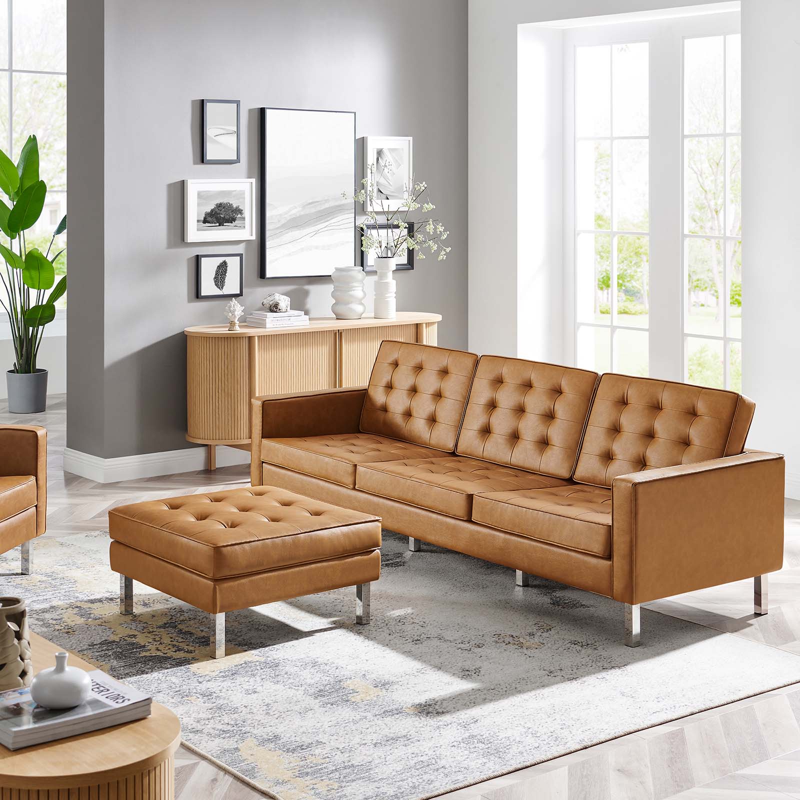 Loft Tufted Vegan Leather Sofa and Ottoman Set By Modway - EEI-6410 | Sofas | Modishstore - 13