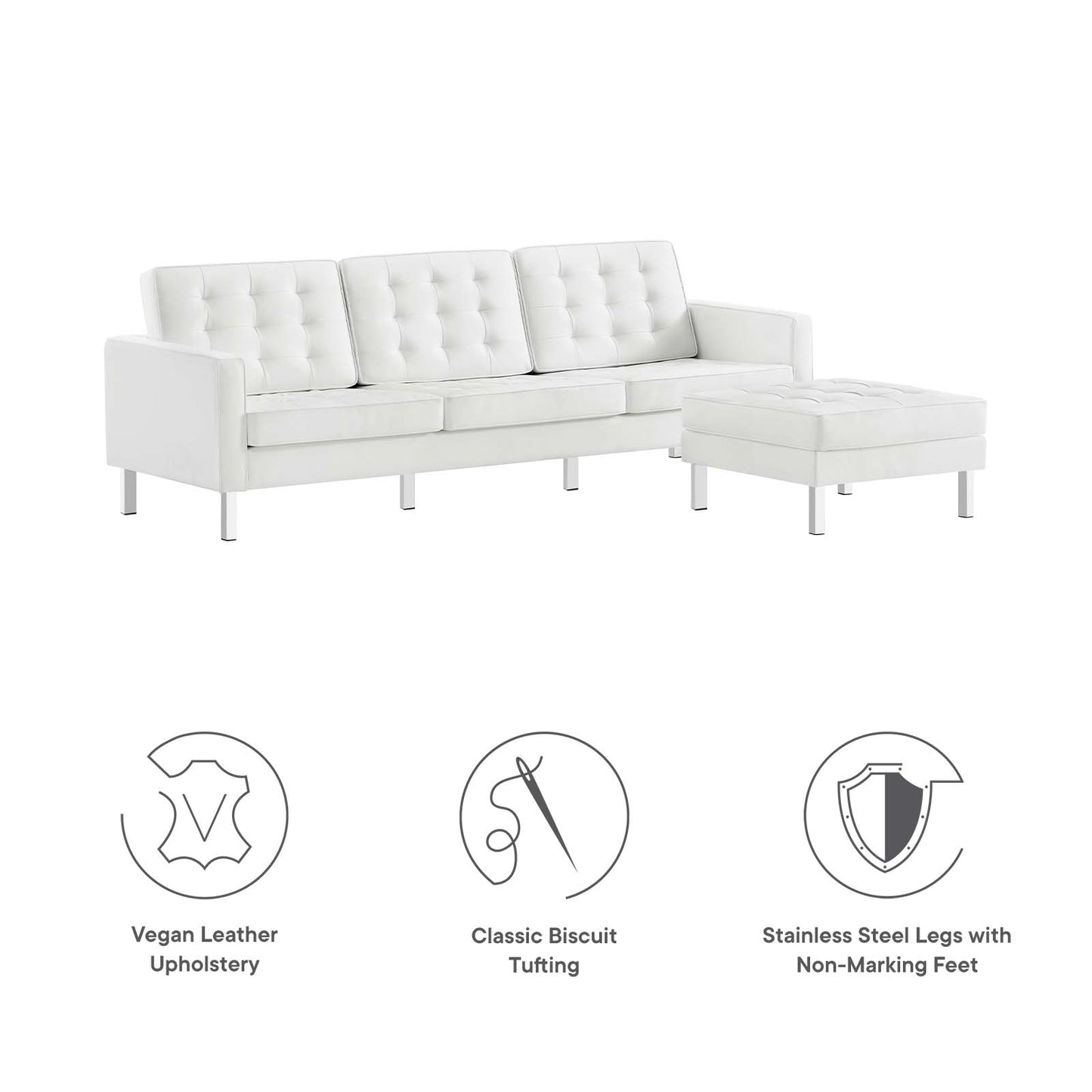 Loft Tufted Vegan Leather Sofa and Ottoman Set By Modway - EEI-6410 | Sofas | Modishstore - 22