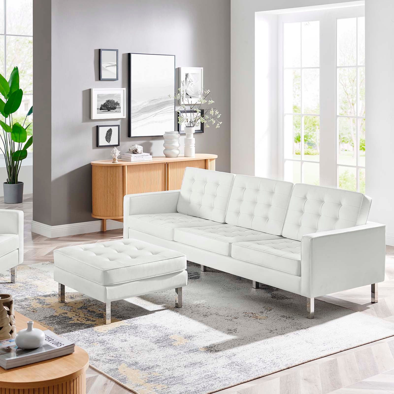 Loft Tufted Vegan Leather Sofa and Ottoman Set By Modway - EEI-6410 | Sofas | Modishstore - 23
