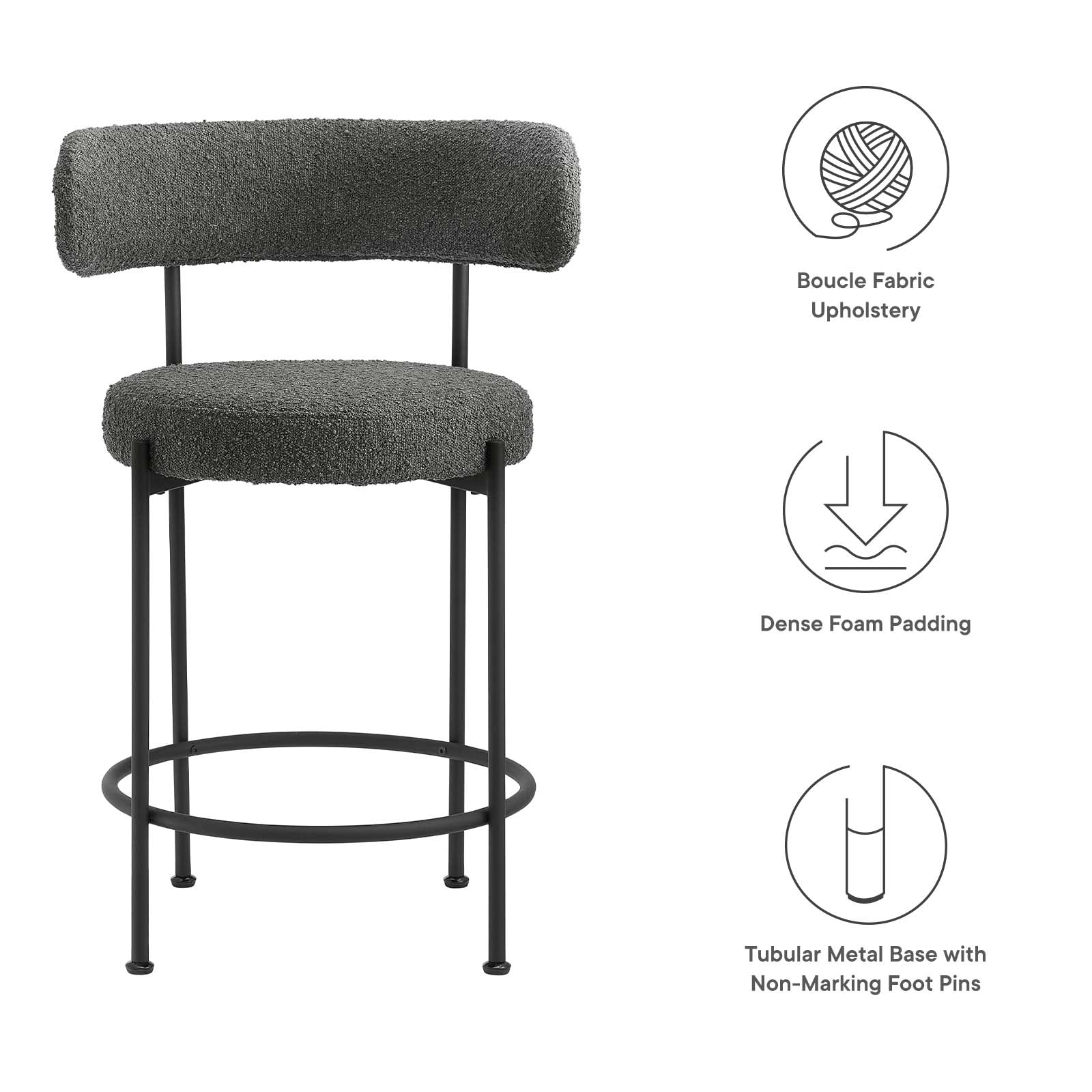 Albie Boucle Fabric Counter Stools - Set of 2 By Modway - EEI-6518 | Counter Stools | Modishstore - 6