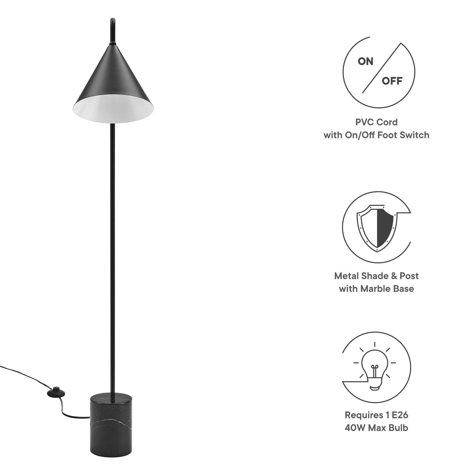 Ayla Marble Base Floor Lamp By Modway - EEI-6531 | Floor Lamps | Modishstore - 8