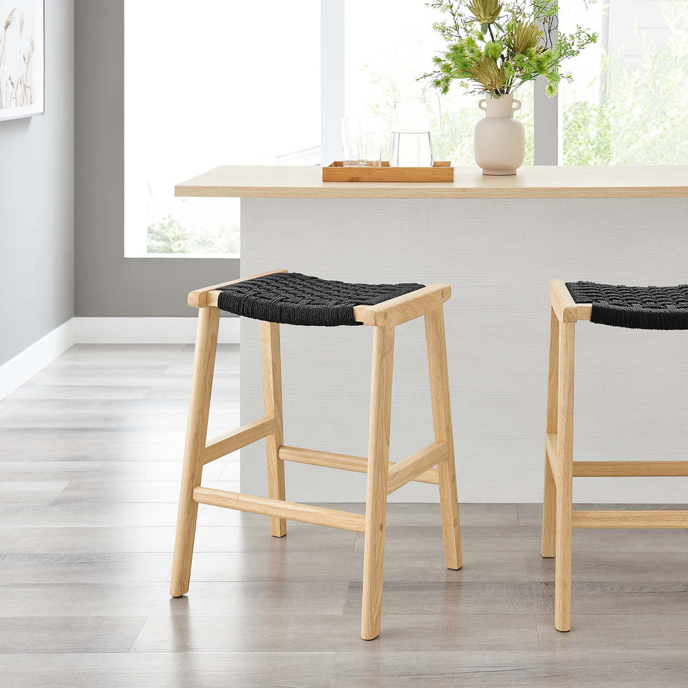 Saoirse Woven Rope Wood Counter Stool - Set of 2 By Modway - EEI-6548 | Counter Stools | Modishstore - 1
