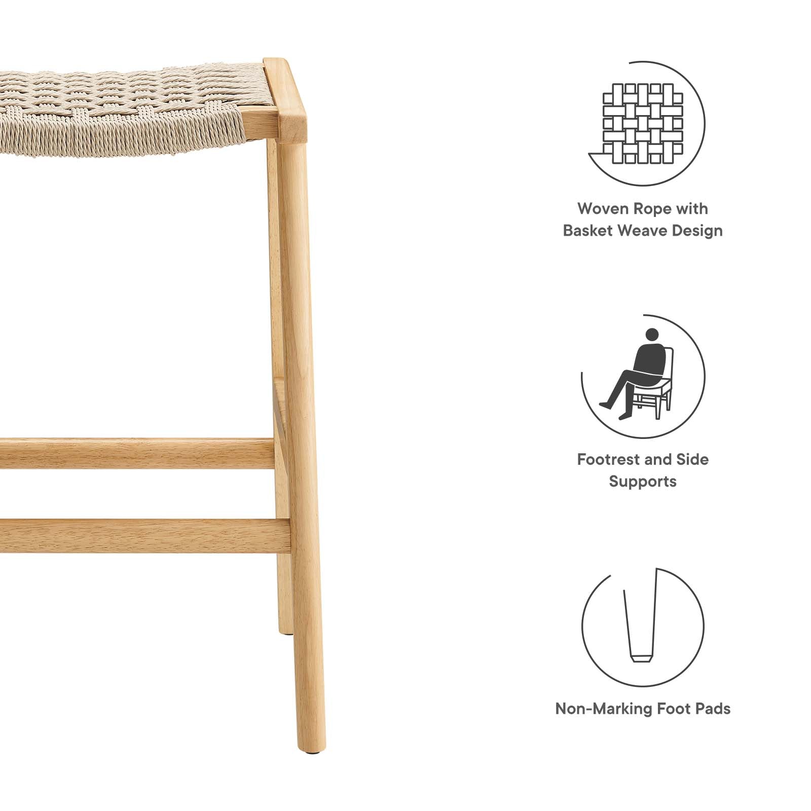Saoirse Woven Rope Wood Counter Stool - Set of 2 By Modway - EEI-6548 | Counter Stools | Modway - 17