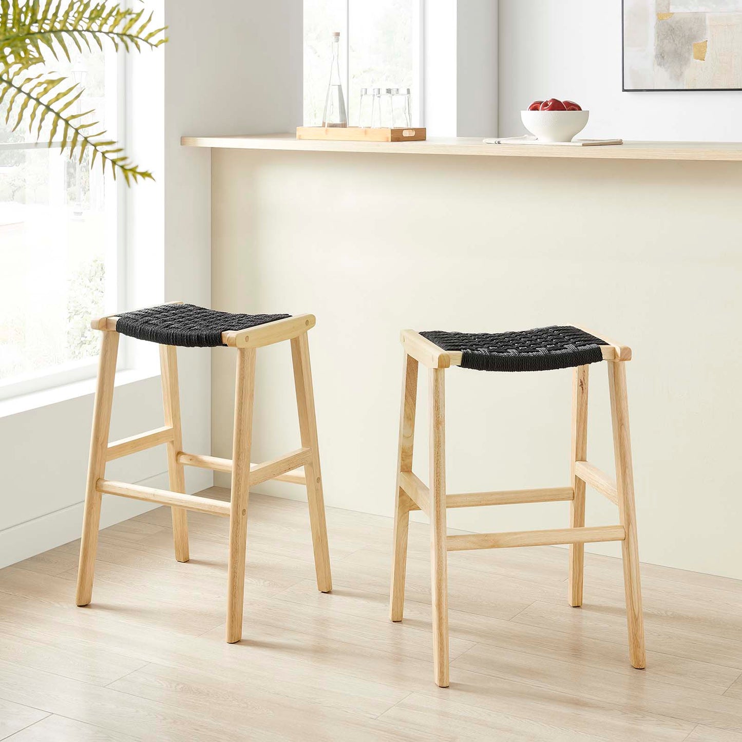 Saoirse Woven Rope Wood Bar Stool - Set of 2 By Modway - EEI-6550 | Bar Stools | Modway - 7