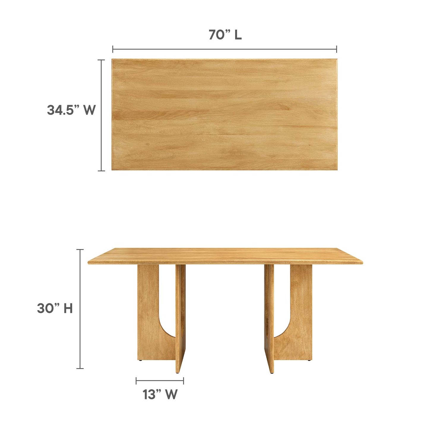 Rivian Rectangular 70" Wood Dining Table By Modway - EEI-6593 | Dining Tables | Modishstore - 8