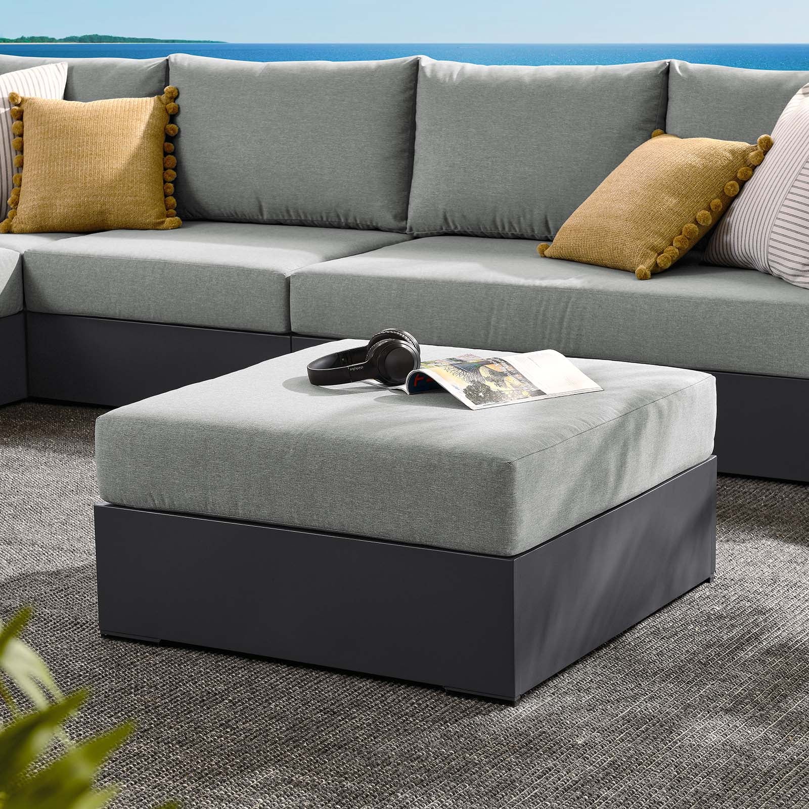 Tahoe Outdoor Patio Powder-Coated Aluminum Ottoman By Modway - EEI-6627 | Outdoor Sofas, Loveseats & Sectionals | Modishstore - 16