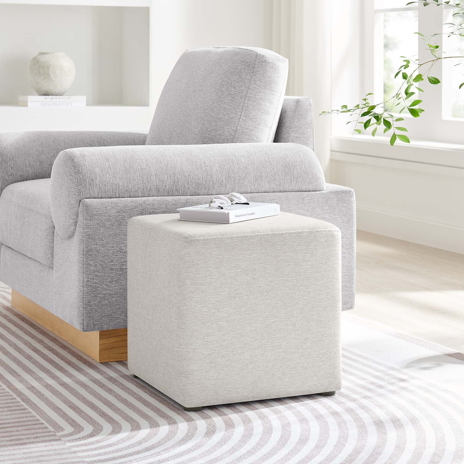 Callum 17" Square Woven Heathered Fabric Upholstered Ottoman By Modway - EEI-6636 | Ottomans | Modishstore - 16