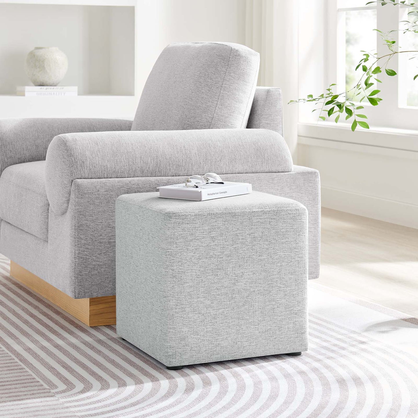 Callum 17" Square Woven Heathered Fabric Upholstered Ottoman By Modway - EEI-6636 | Ottomans | Modishstore - 24