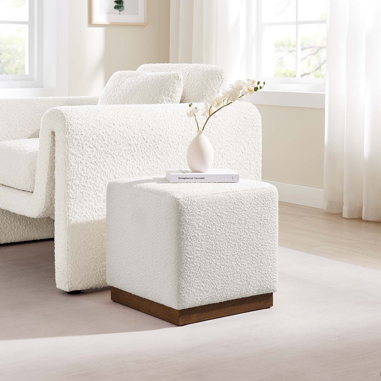 Tilden 17" Square Boucle Upholstered Ottoman By Modway - EEI-6641 | Ottomans | Modishstore - 1