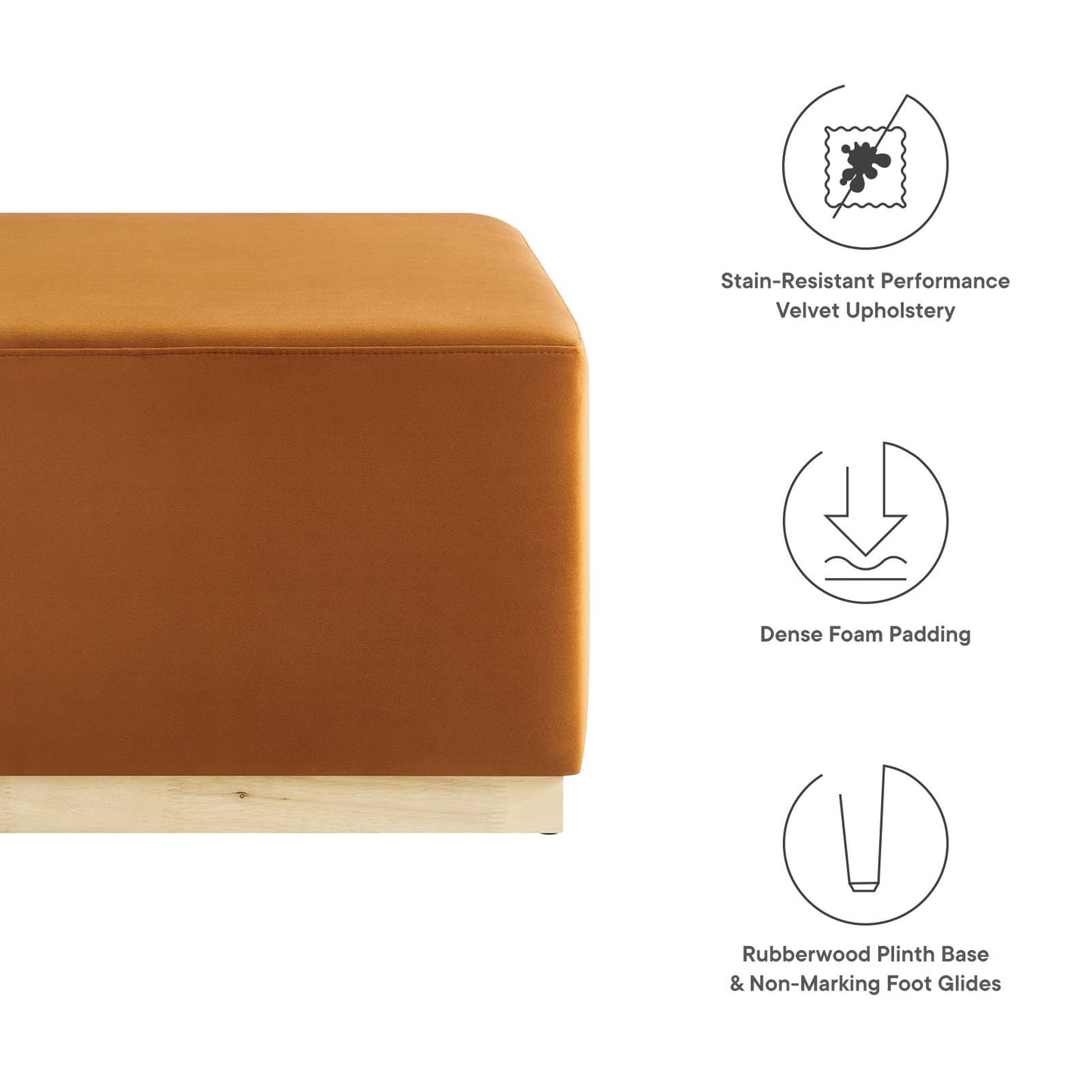 Tilden Large 28" Square Performance Velvet Upholstered Ottoman By Modway - EEI-6643 | Ottomans | Modishstore - 30