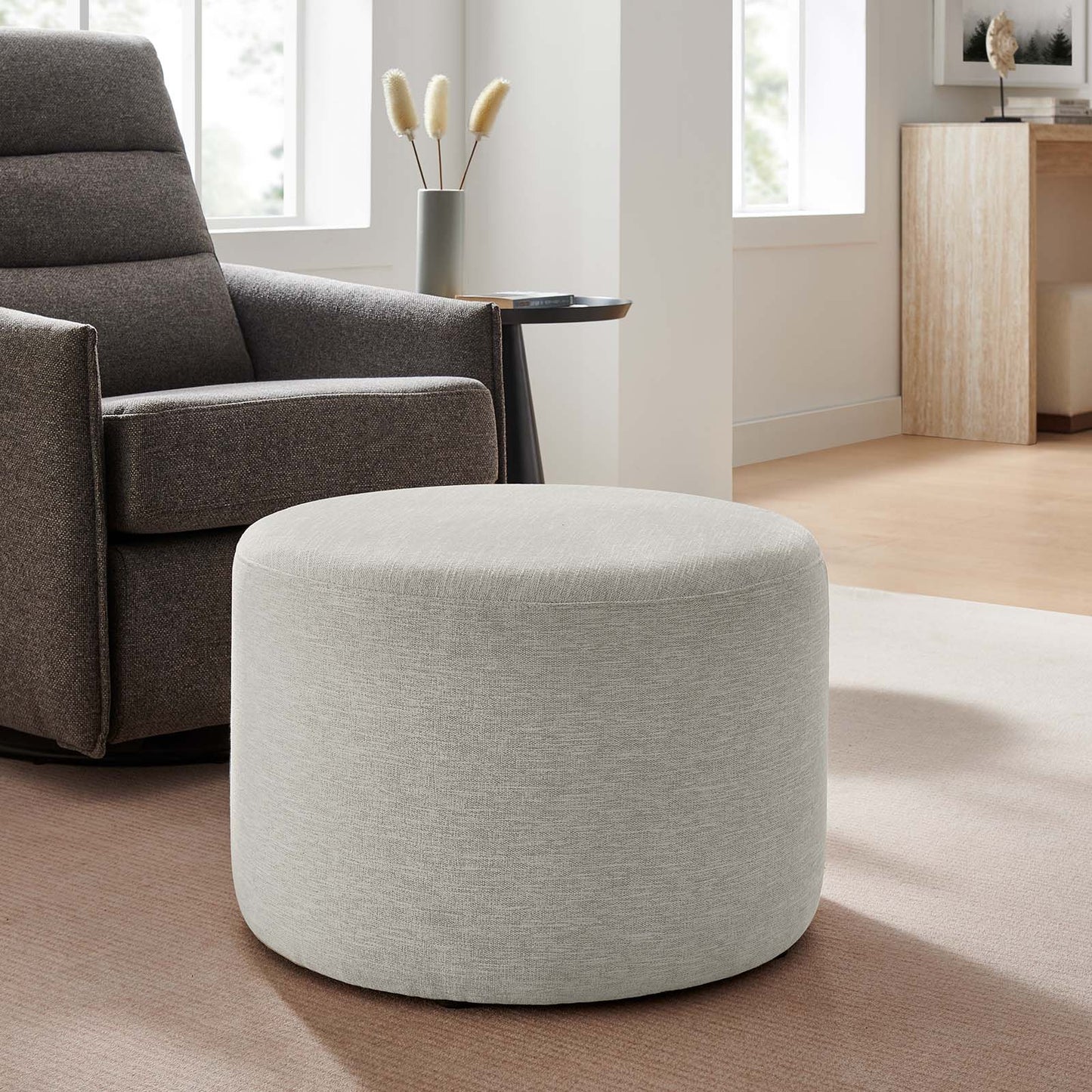 Callum Large 23" Round Woven Heathered Fabric Upholstered Ottoman By Modway - EEI-6645 | Ottomans | Modishstore - 16