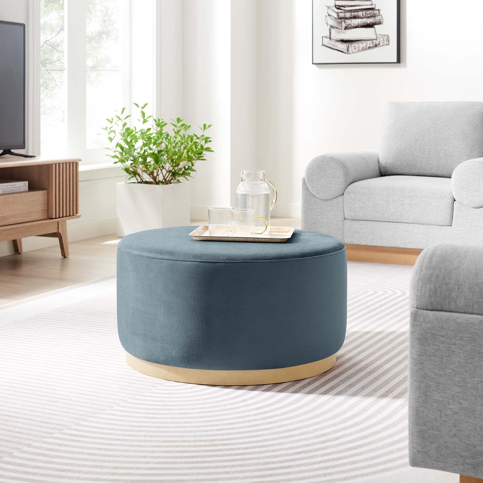 Tilden Large 29" Round Performance Velvet Upholstered Ottoman By Modway - EEI-6648 | Ottomans | Modishstore - 14