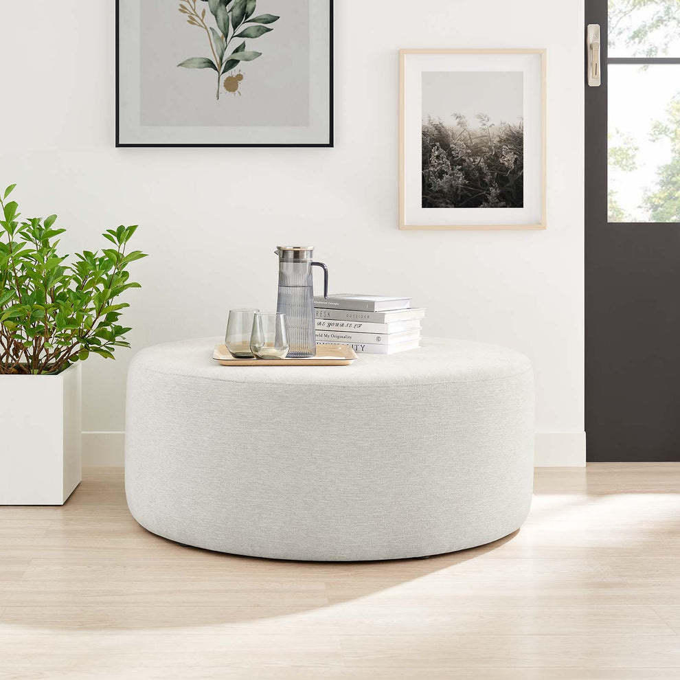 Callum Large 38" Round Woven Heathered Fabric Upholstered Ottoman By Modway - EEI-6649 | Ottomans | Modishstore - 14