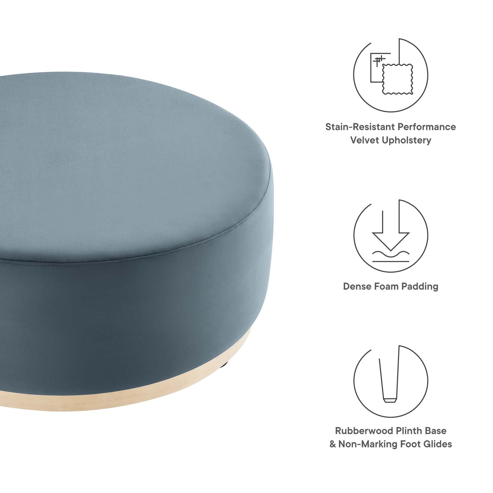 Tilden Large 38" Round Performance Velvet Upholstered Ottoman By Modway - EEI-6650 | Ottomans | Modishstore - 11