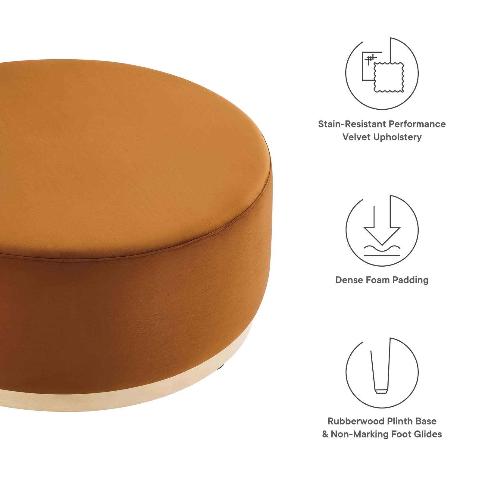 Tilden Large 38" Round Performance Velvet Upholstered Ottoman By Modway - EEI-6650 | Ottomans | Modishstore - 25