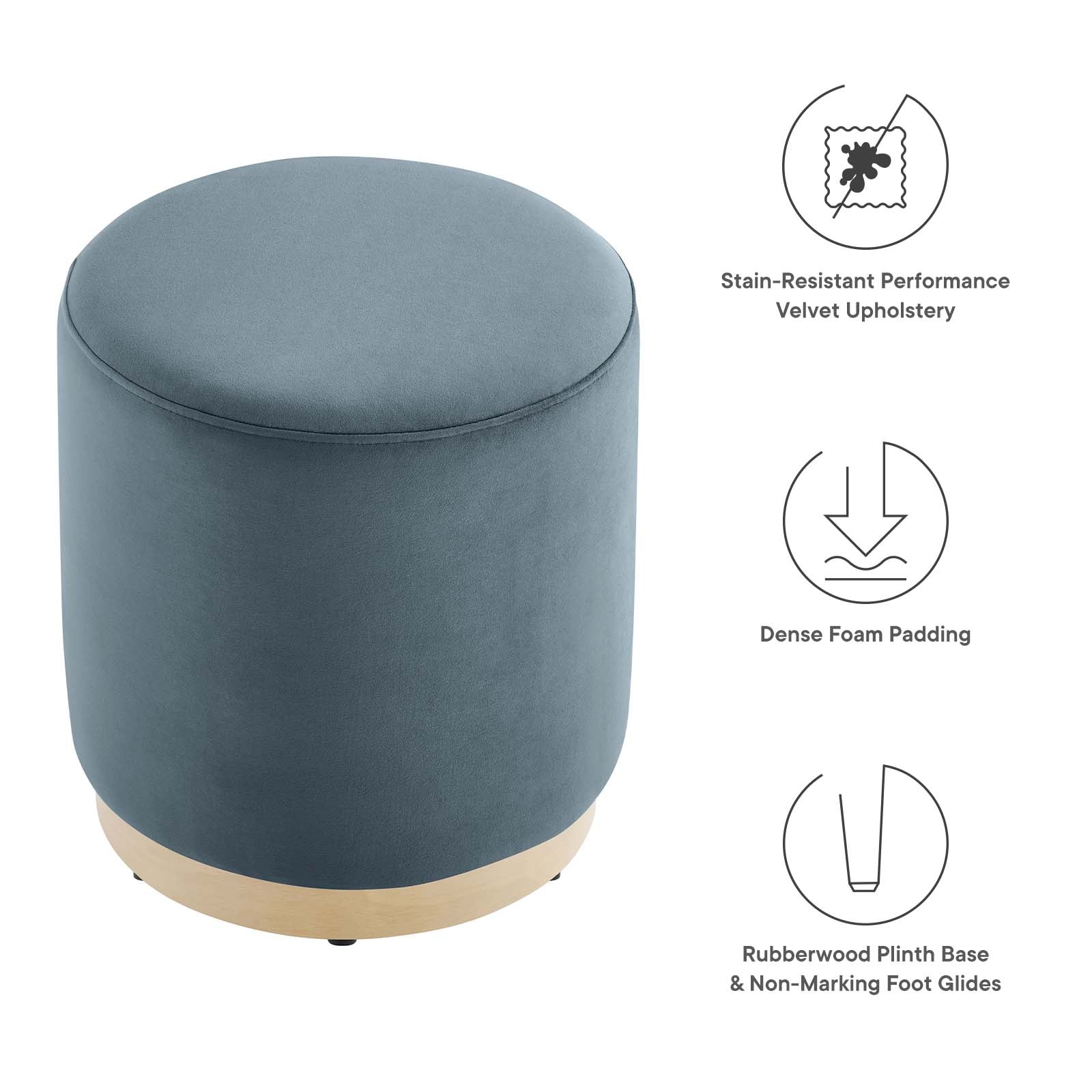 Tilden 16" Round Performance Velvet Upholstered Ottoman By Modway - EEI-6652 | Ottomans | Modishstore - 13