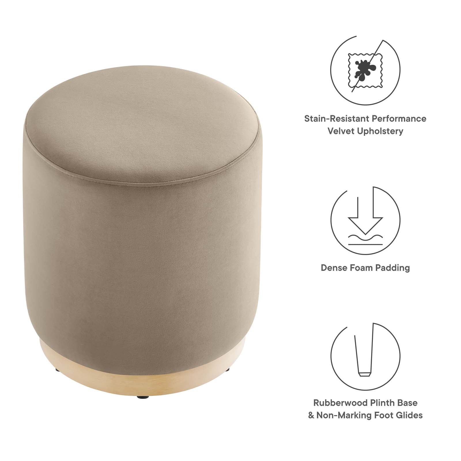 Tilden 16" Round Performance Velvet Upholstered Ottoman By Modway - EEI-6652 | Ottomans | Modishstore - 37