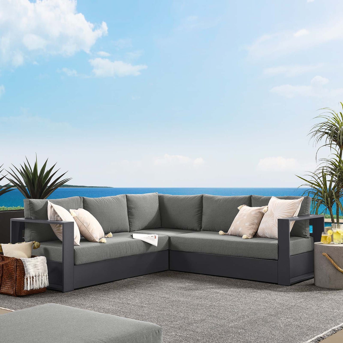 Tahoe Outdoor Patio Powder-Coated Aluminum 3-Piece Sectional Sofa Set By Modway - EEI-6668 | Outdoor Sofas, Loveseats & Sectionals | Modishstore