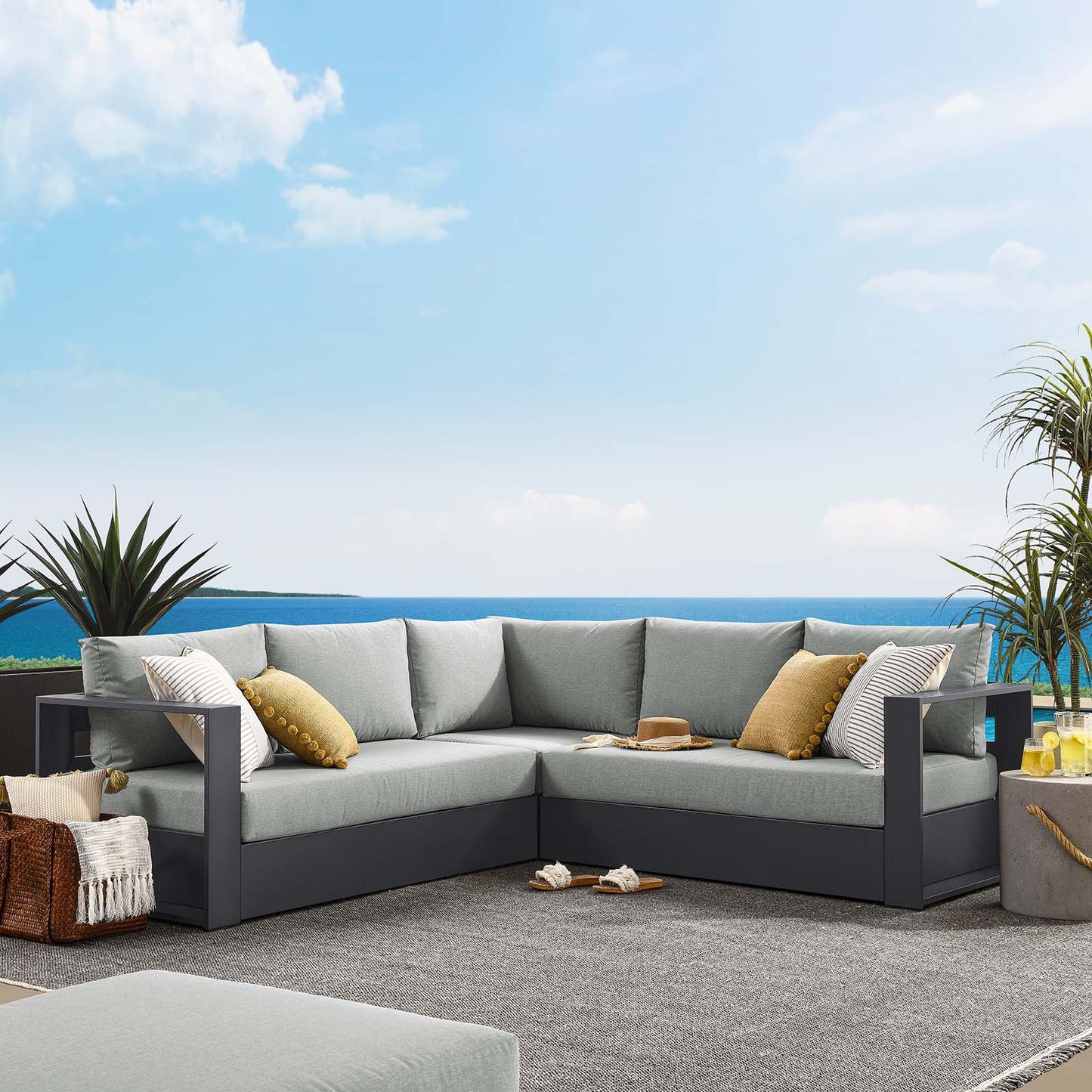 Tahoe Outdoor Patio Powder-Coated Aluminum 3-Piece Sectional Sofa Set By Modway - EEI-6668 | Outdoor Sofas, Loveseats & Sectionals | Modishstore - 16