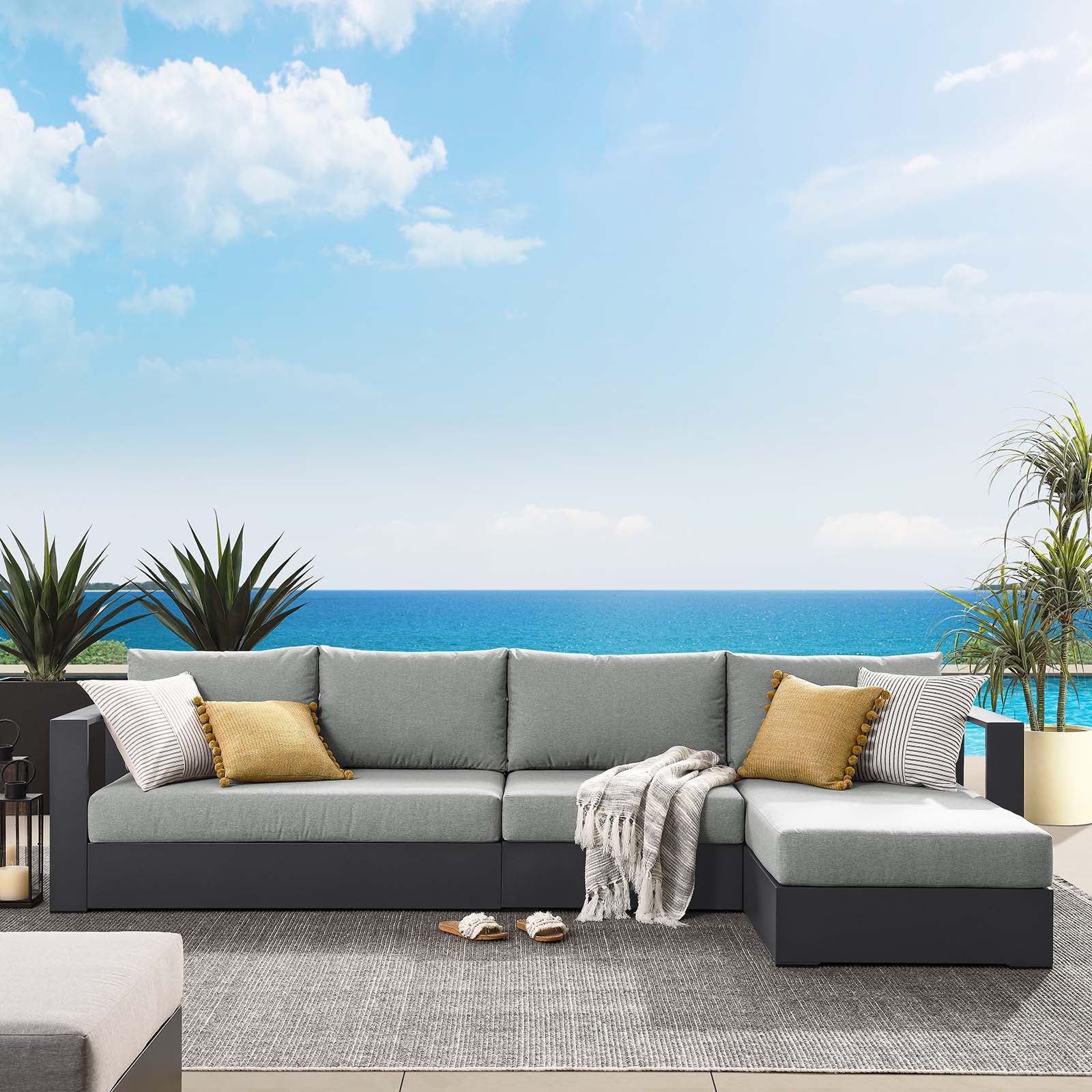 Tahoe Outdoor Patio Powder-Coated Aluminum 3-Piece Right-Facing Chaise Sectional Sofa Set By Modway - EEI-6671 | Outdoor Sofas, Loveseats & Sectionals | Modishstore - 16
