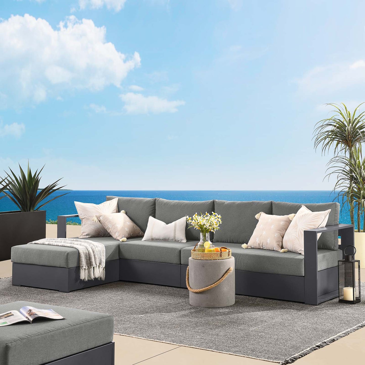 Tahoe Outdoor Patio Powder-Coated Aluminum 3-Piece Left-Facing Chaise Sectional Sofa Set By Modway - EEI-6672 | Outdoor Sofas, Loveseats & Sectionals | Modishstore - 8