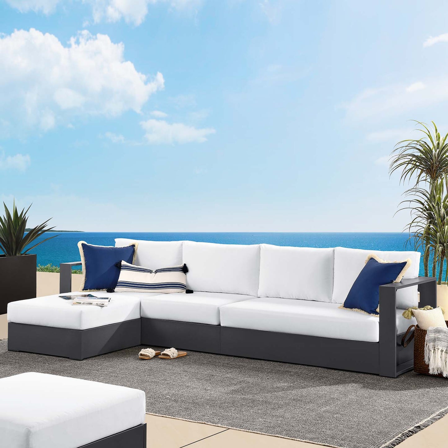 Tahoe Outdoor Patio Powder-Coated Aluminum 3-Piece Left-Facing Chaise Sectional Sofa Set By Modway - EEI-6672 | Outdoor Sofas, Loveseats & Sectionals | Modishstore - 24