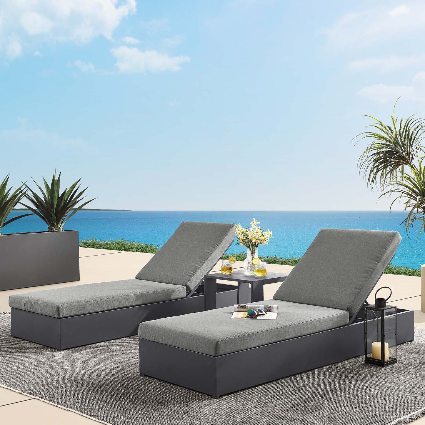 Tahoe Outdoor Patio Powder-Coated Aluminum 3-Piece Chaise Lounge Set By Modway - EEI-6673 | Outdoor Sofas, Loveseats & Sectionals | Modishstore - 1
