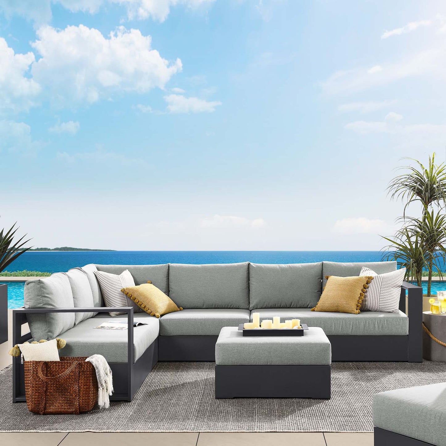 Tahoe Outdoor Patio Powder-Coated Aluminum 5-Piece Sectional Sofa Set By Modway - EEI-6674 | Outdoor Sofas, Loveseats & Sectionals | Modishstore - 11