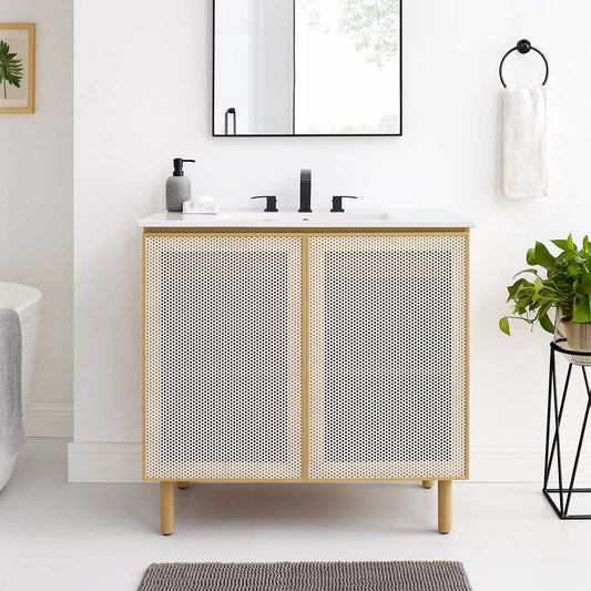 Calla 36" Perforated Metal Bathroom Vanity By Modway - EEI-6678 | Bathroom Accessories | Modishstore - 1