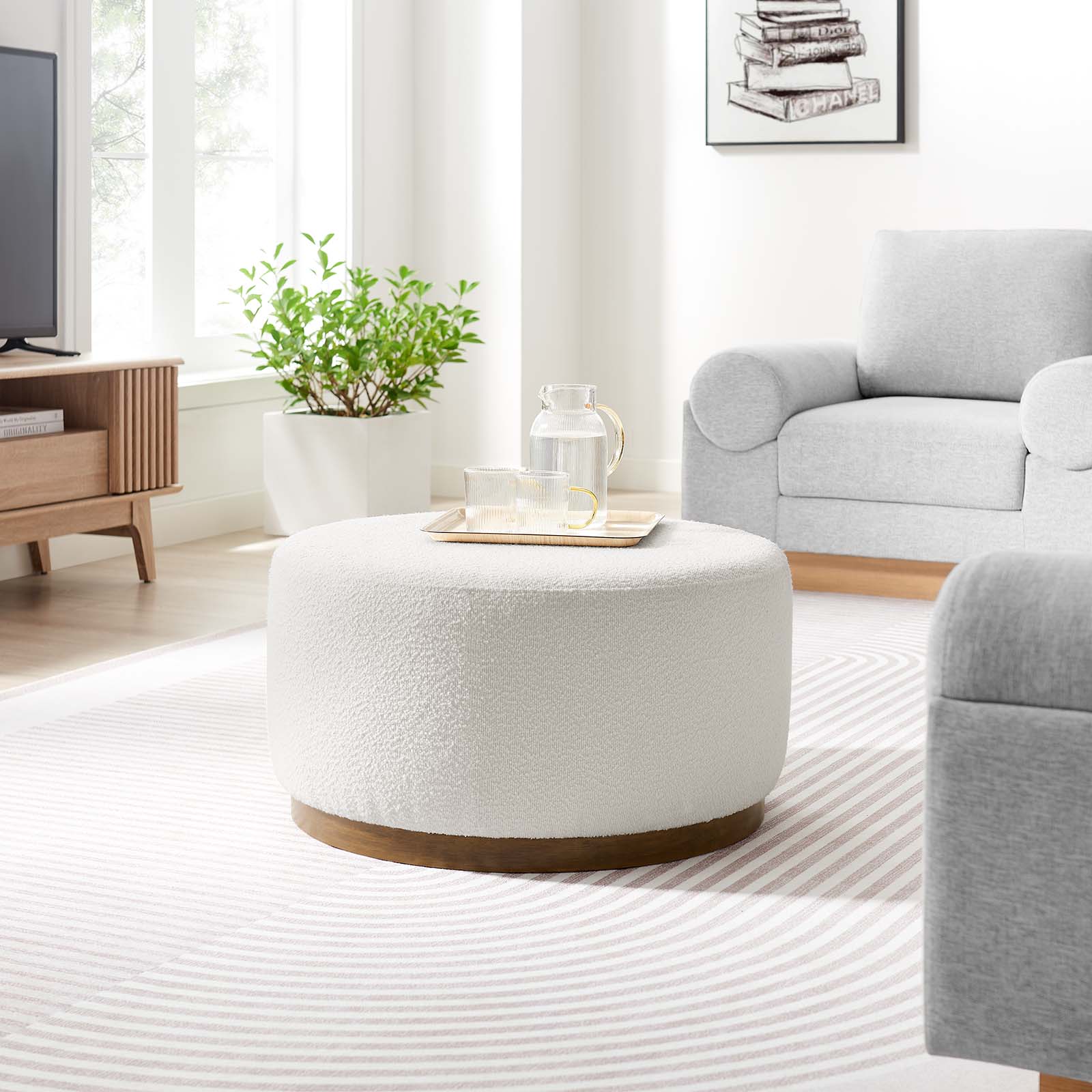 Tilden Large 29" Round Boucle Upholstered Ottoman By Modway - EEI-6681 | Ottomans | Modishstore - 1