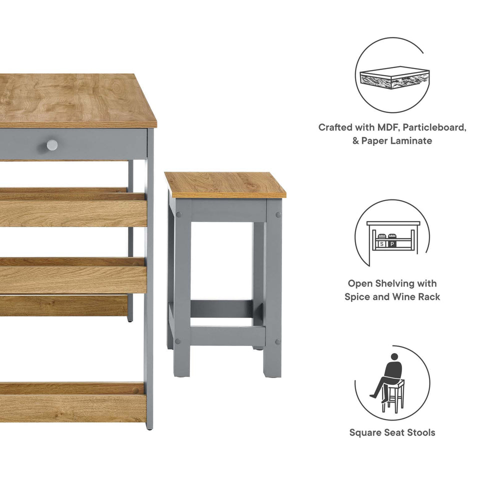 Galley 3-Piece Kitchen Island and Stool Set By Modway - EEI-6730 | Dining Sets | Modishstore - 11