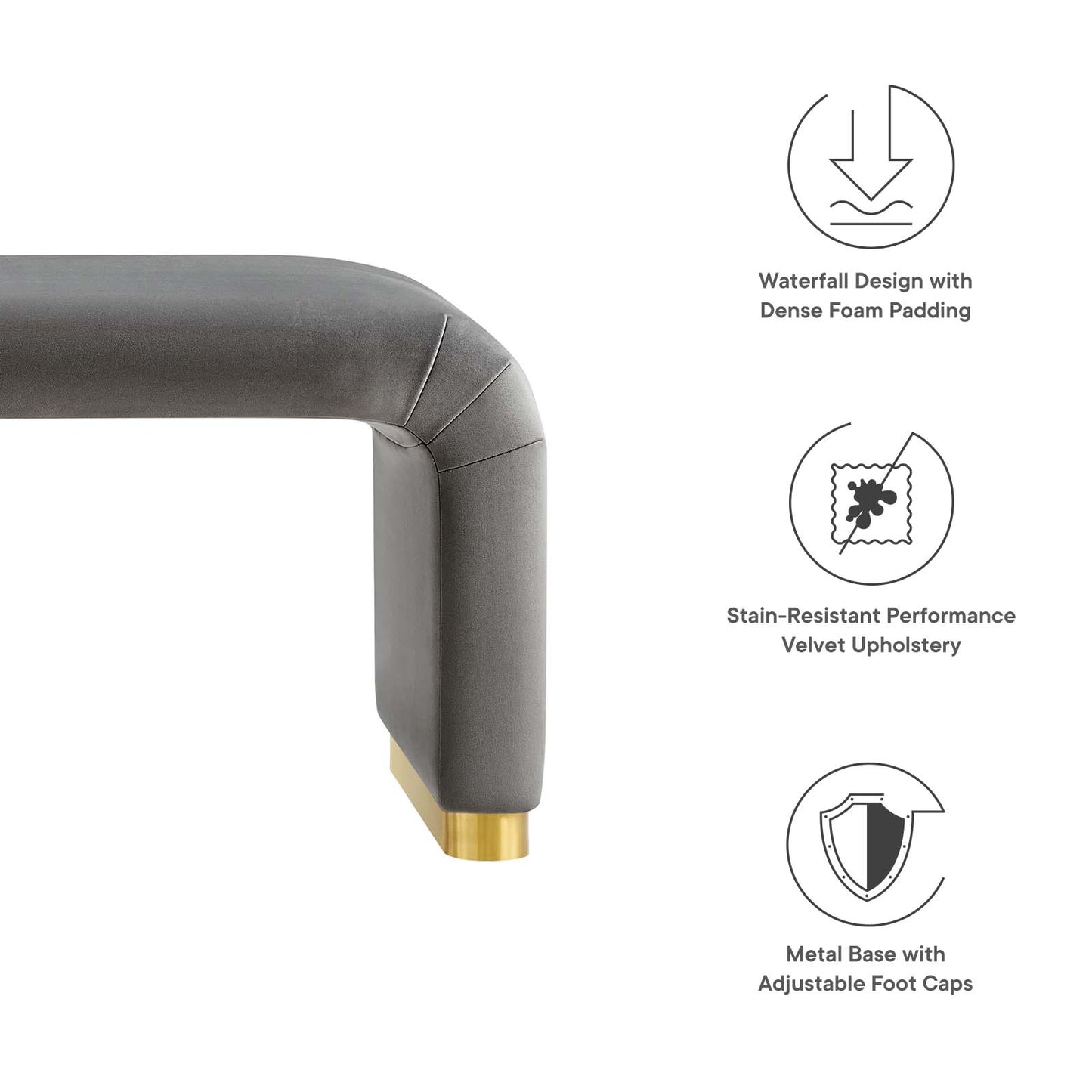 Koda Performance Velvet Waterfall Long Bench By Modway - EEI-6734 | Benches | Modishstore - 54