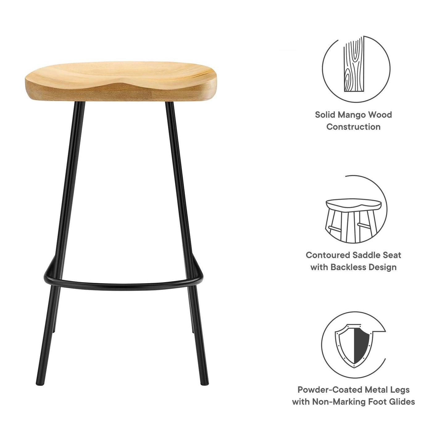 Concord Backless Wood Counter Stools - Set of 2 By Modway - EEI-6741 | Bar Stools | Modishstore - 17