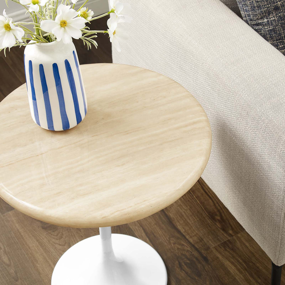 Lippa 20" Round Artificial Travertine  Side Table By Modway - EEI-6745 | Side Tables | Modishstore - 8