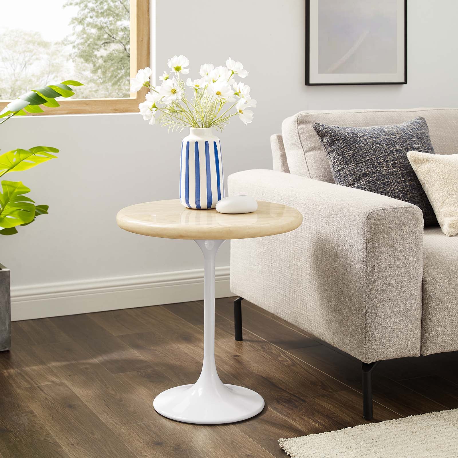 Lippa 20" Round Artificial Travertine  Side Table By Modway - EEI-6745 | Side Tables | Modishstore - 1