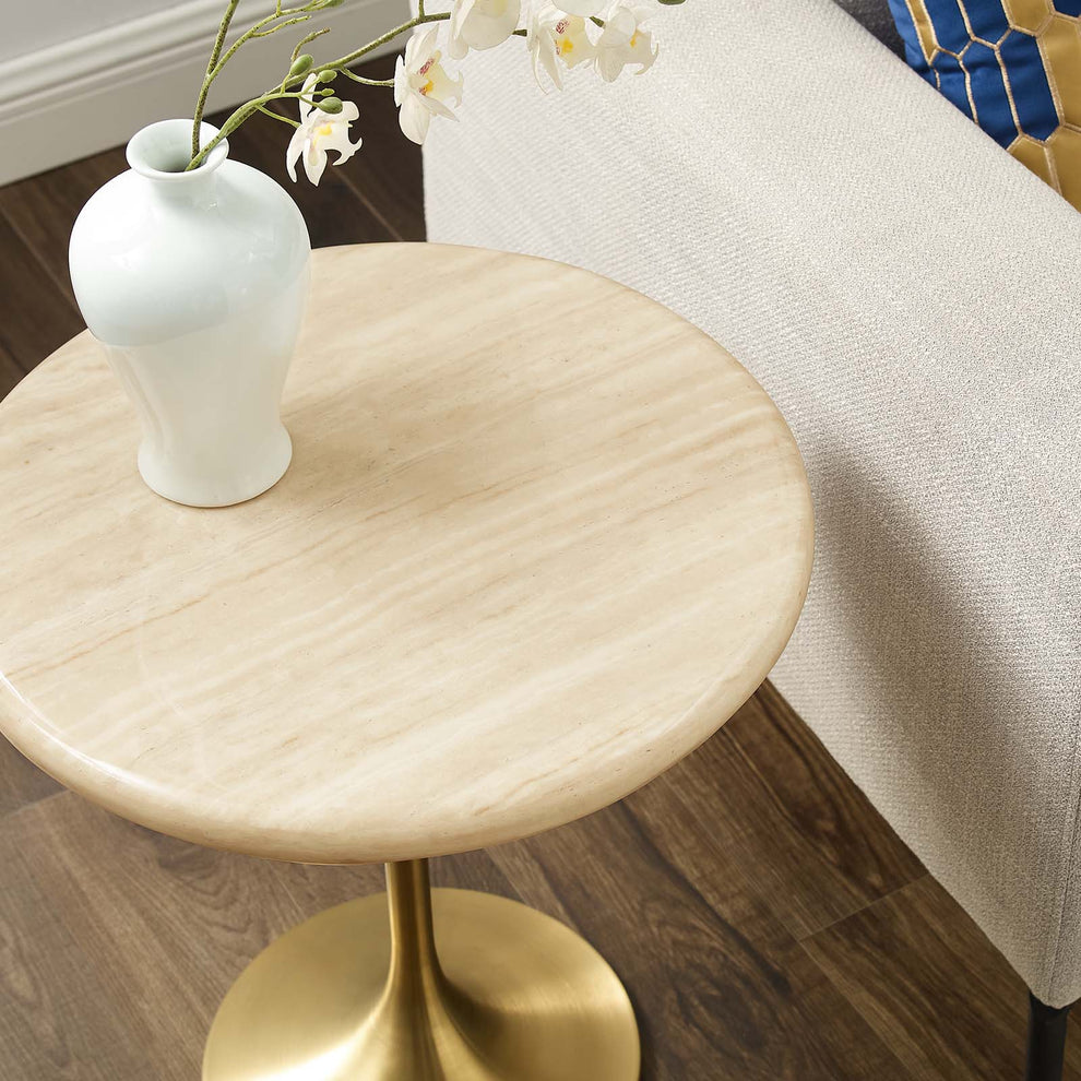 Lippa 20" Round Artificial Travertine  Side Table By Modway - EEI-6746 | Side Tables | Modishstore - 8