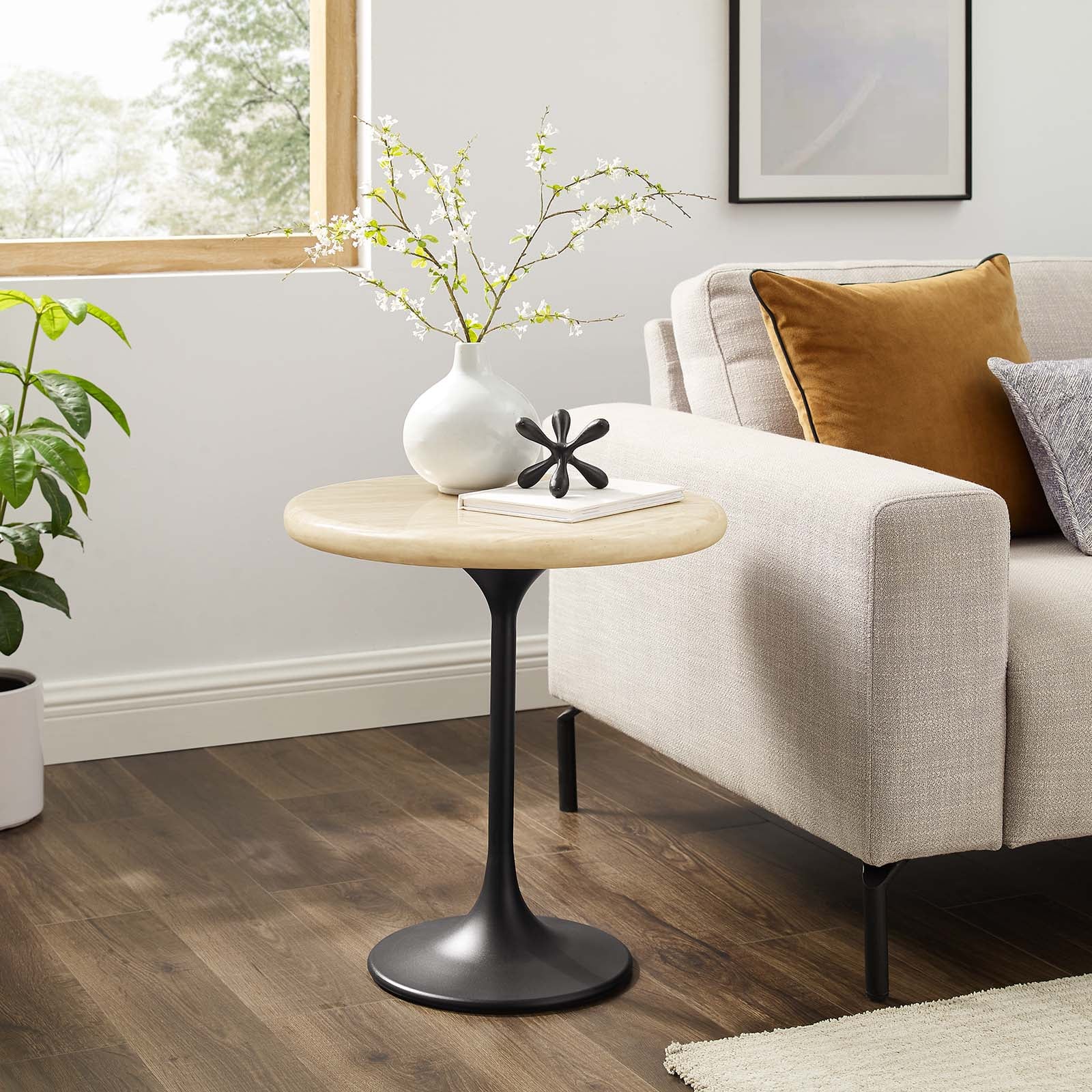 Lippa 20" Round Artificial Travertine  Side Table By Modway - EEI-6747 | Side Tables | Modishstore - 1