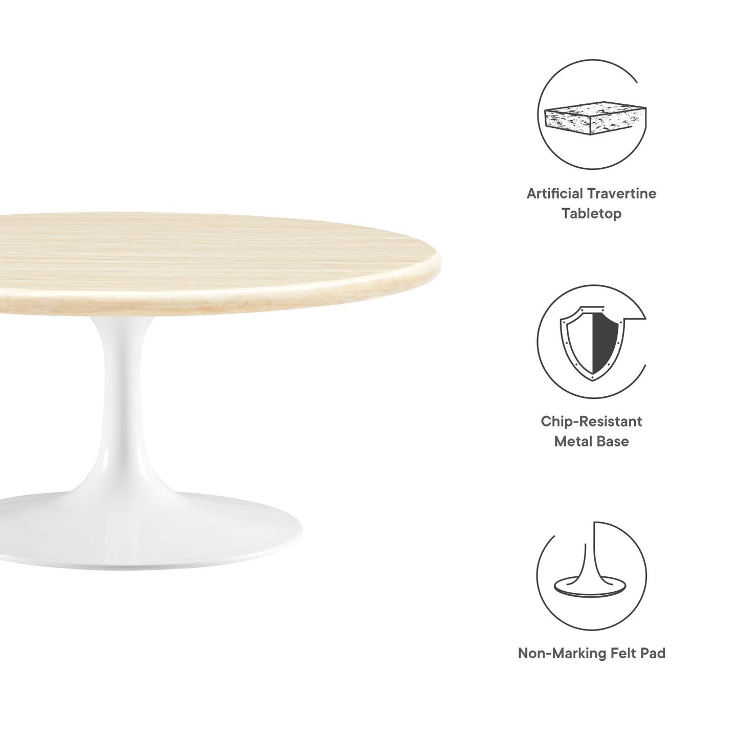 Lippa 36” Round Artificial Travertine  Coffee Table By Modway - EEI-6749 | Coffee Tables | Modishstore - 5