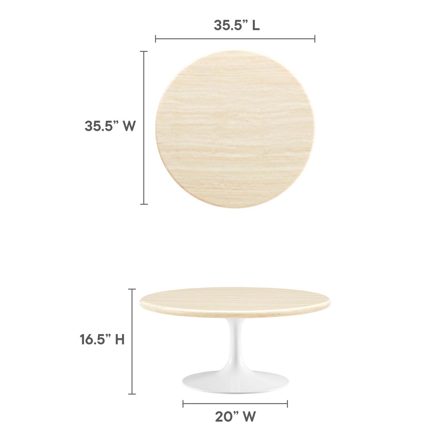 Lippa 36” Round Artificial Travertine  Coffee Table By Modway - EEI-6749 | Coffee Tables | Modishstore - 6