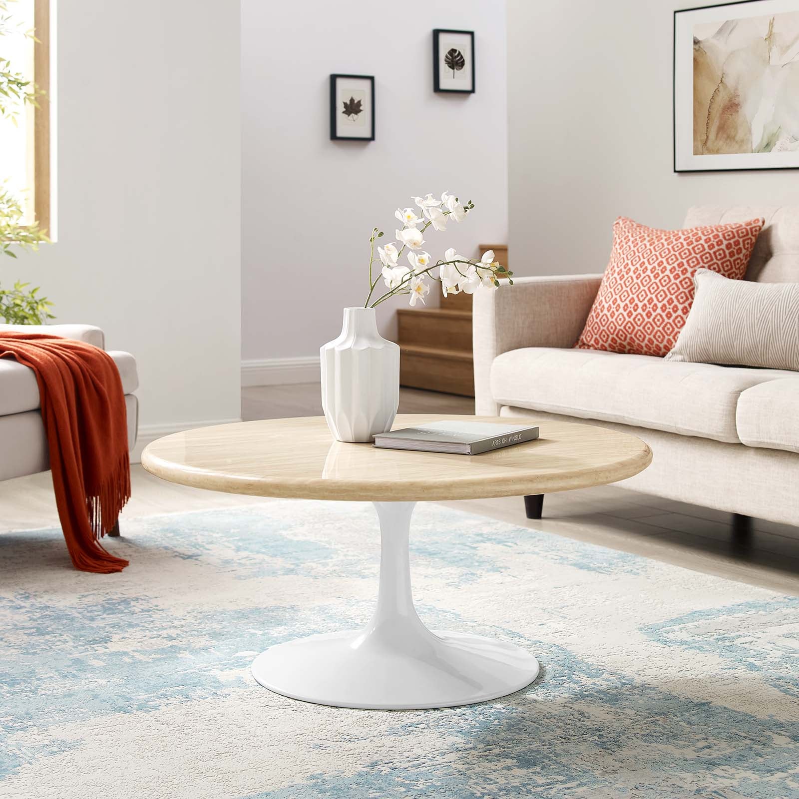 Lippa 36” Round Artificial Travertine  Coffee Table By Modway - EEI-6749 | Coffee Tables | Modishstore - 1