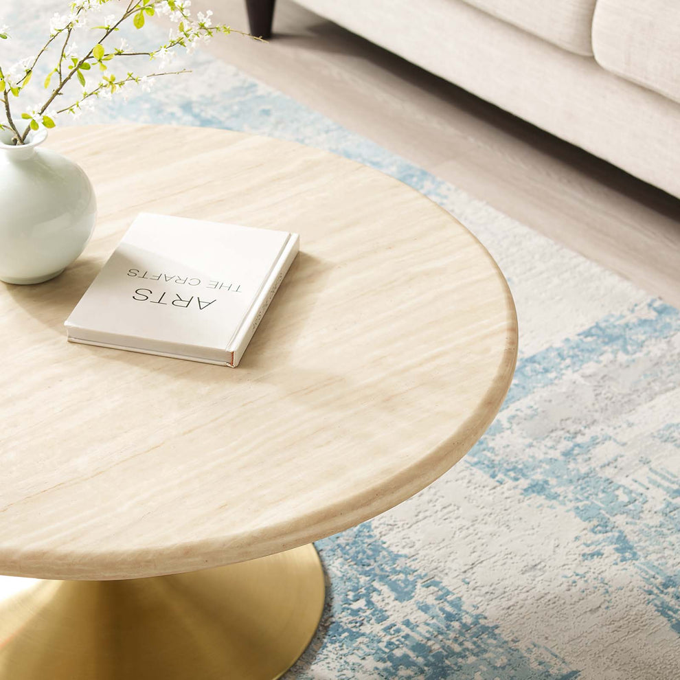 Lippa 36” Round Artificial Travertine  Coffee Table By Modway - EEI-6753 | Coffee Tables | Modishstore - 8
