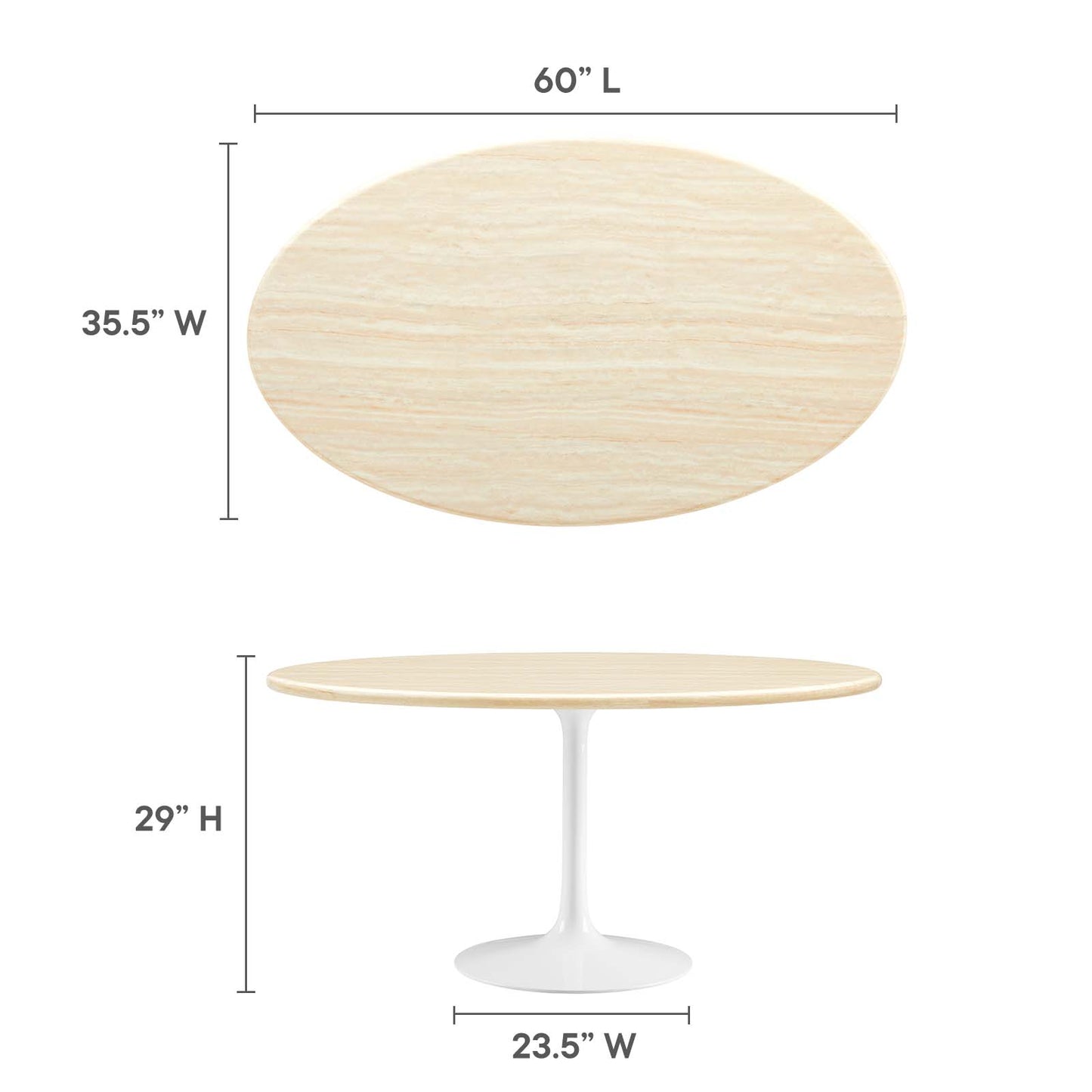 Lippa 60” Oval Artificial Travertine  Dining Table By Modway - EEI-6757 | Dining Tables | Modishstore - 6
