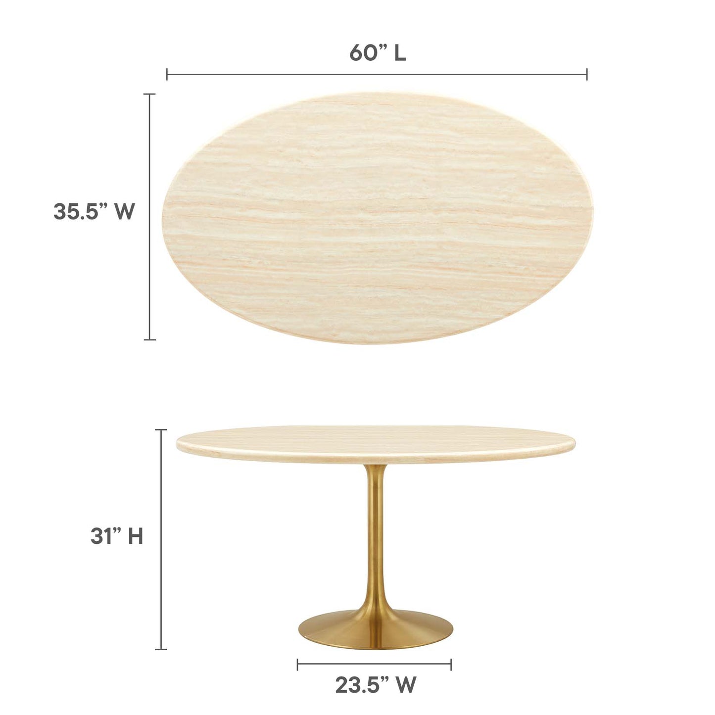 Lippa 60” Oval Artificial Travertine  Dining Table By Modway - EEI-6759 | Dining Tables | Modishstore - 7
