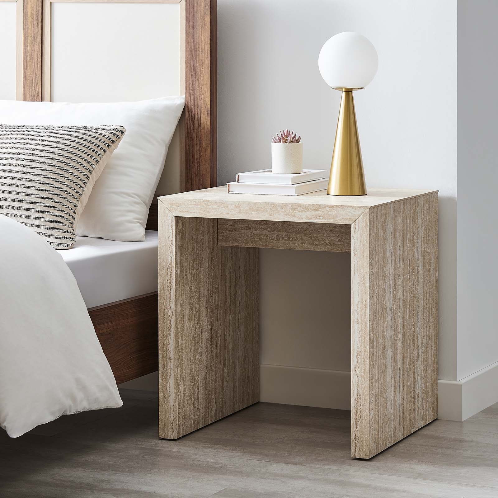 Mirella Faux Travertine Side Table By Modway - EEI-6772 | Side Tables | Modishstore - 1