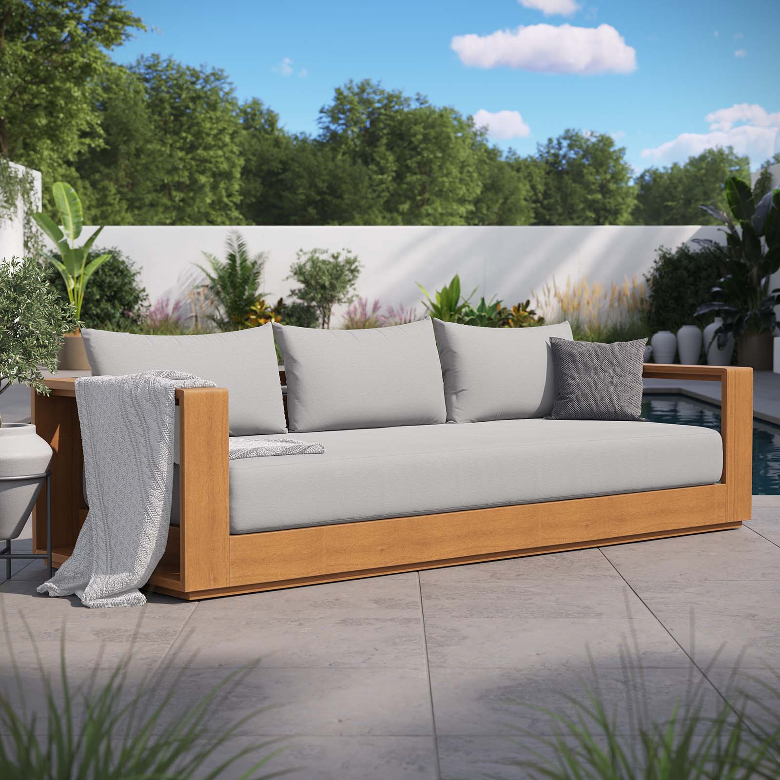 Tahoe Outdoor Patio Acacia Wood Sofa By Modway - EEI-6784 | Outdoor Sofas, Loveseats & Sectionals | Modishstore