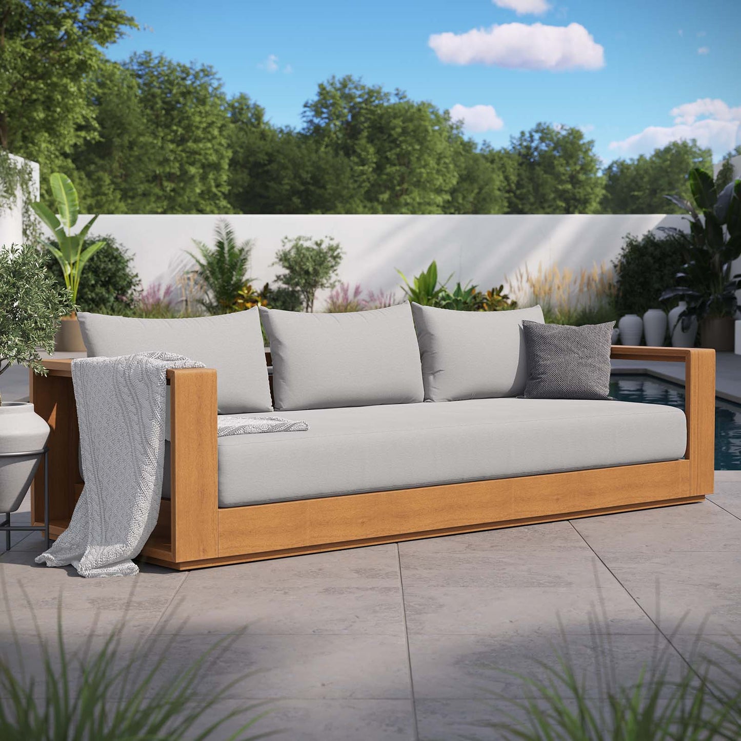 Tahoe Outdoor Patio Acacia Wood Sofa By Modway - EEI-6784 | Outdoor Sofas, Loveseats & Sectionals | Modishstore - 1