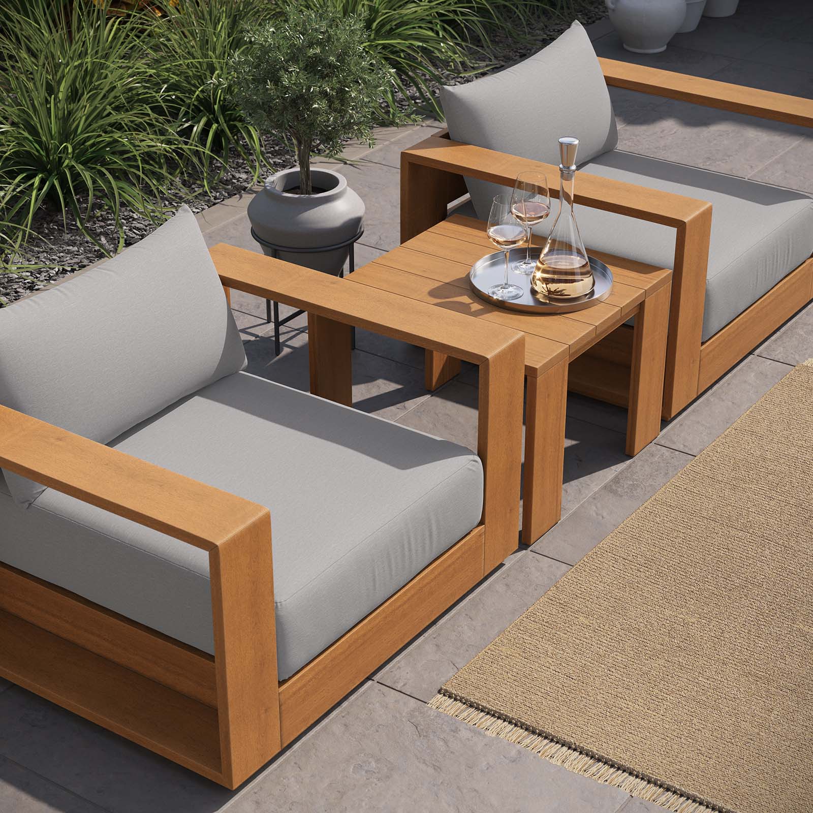 Tahoe Outdoor Patio Acacia Wood 3-Piece Furniture Set By Modway - EEI-6798 | Outdoor Sofas, Loveseats & Sectionals | Modishstore - 7