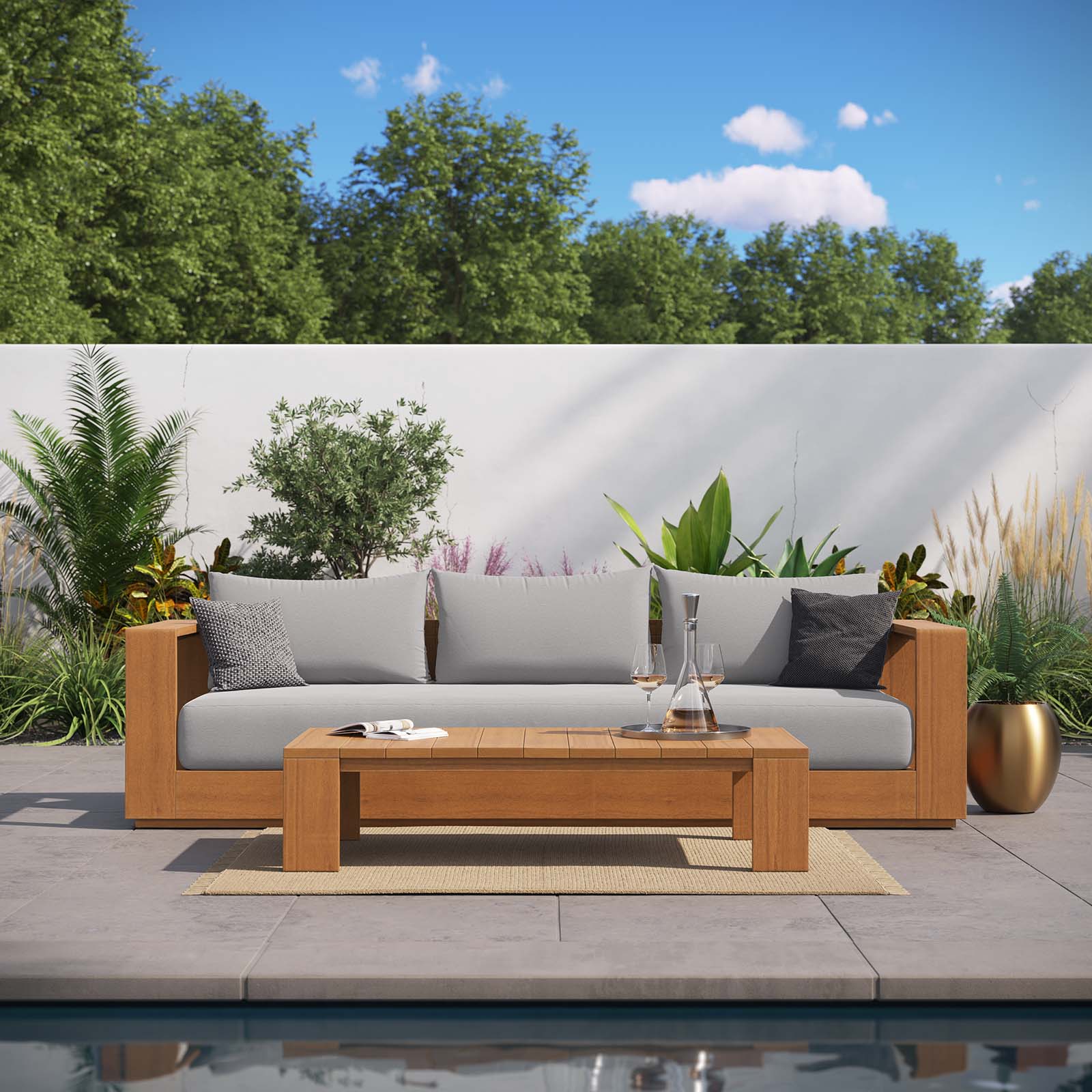 Tahoe Outdoor Patio Acacia Wood 2-Piece Sofa and Coffee Table Set By Modway - EEI-6799 | Outdoor Sofas, Loveseats & Sectionals | Modishstore - 1